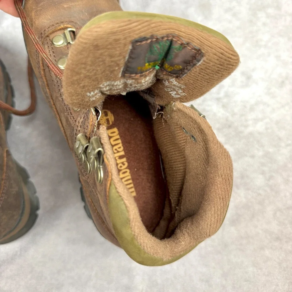 Timberland Euro Hiker Brown Leather Olive Green Boots Size 5M Women's Kids